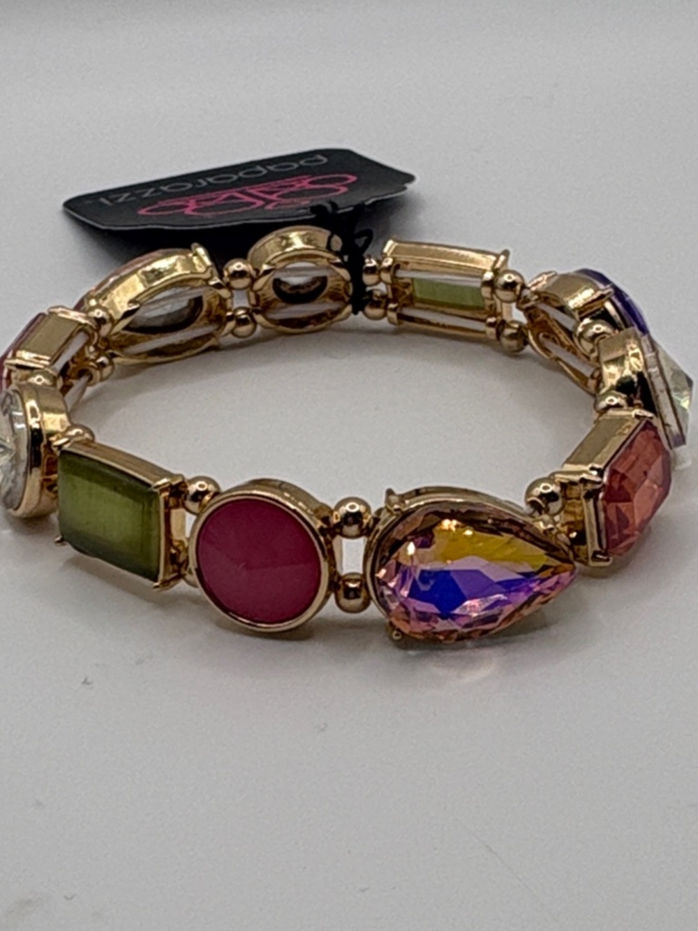 paparazzi Gold Multicolor Crystal Bracelet with Pink & Purple Accents New - Picture 5 of 6